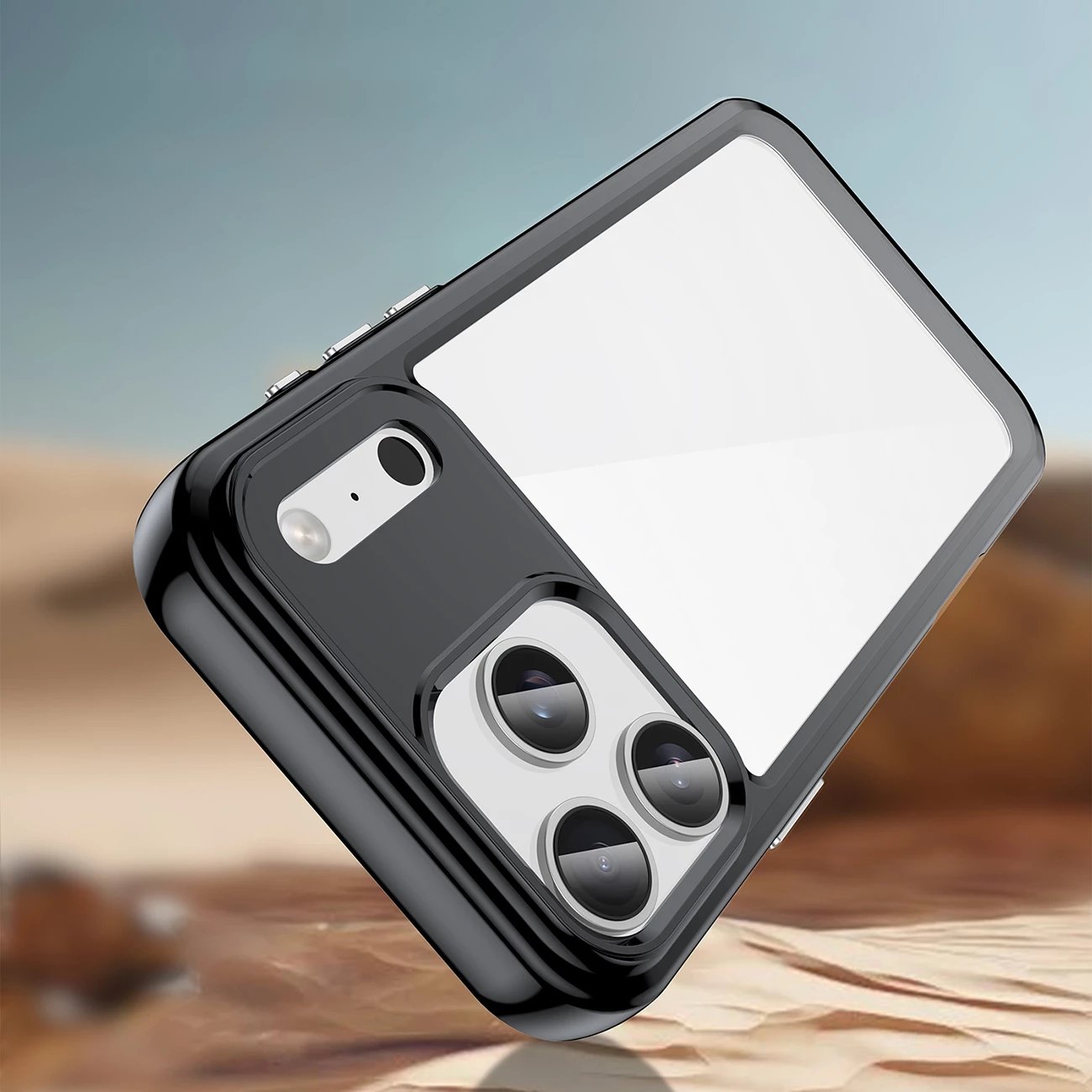 Mbështjellës Hurtel Outer Space për iPhone 17 Pro, MagSafe, i tejdukshëm me korniza të zeza