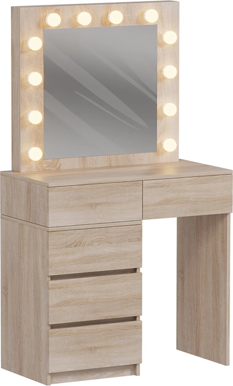 Tavolinë grimi me drita LED dhe sirtarë, BEYON FH2500.01, melaminë, ngjyrë sonama, 80x40x140H cm