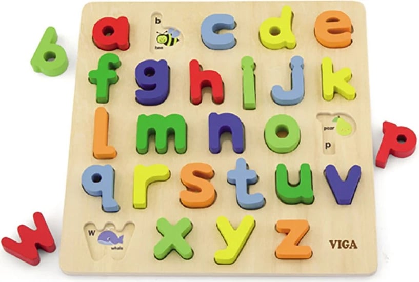 Puzzle alfabet druri, Viga, 26 shkronja, 30x30 cm, multicolor