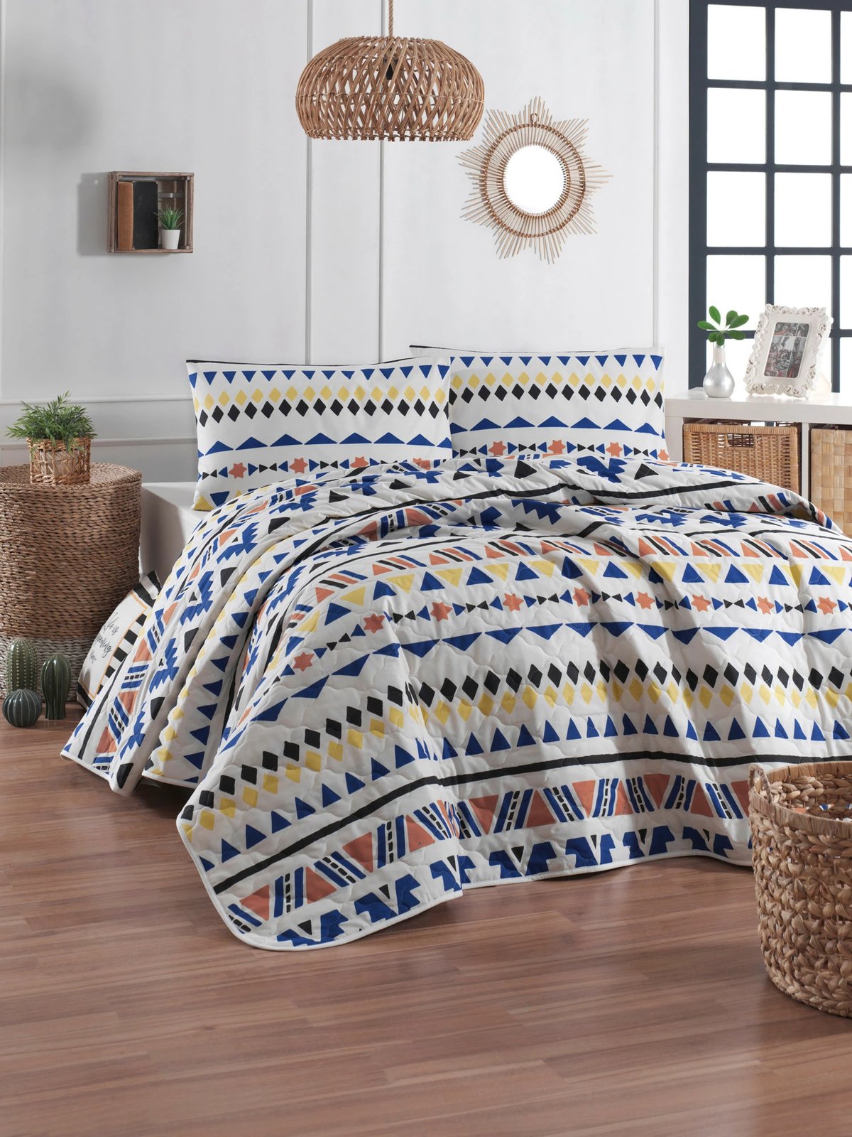 Jorgan i qepur për krevat king, Pisagor, ngjyrë e verdhë