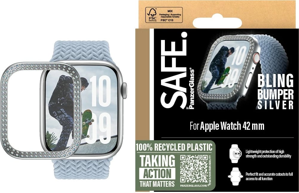 Mbështjellës PanzerGlass SAFE Bling Bumper për Apple Watch 10/42mm, transparent