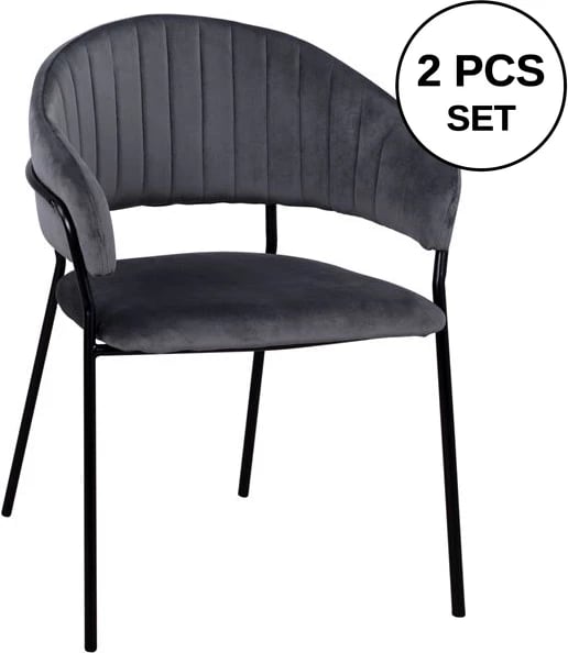 Karrige me krahë Theodore FH8520.01 prej kadifeje gri me kornizë metalike 55x50x82cm, set prej 2 copë