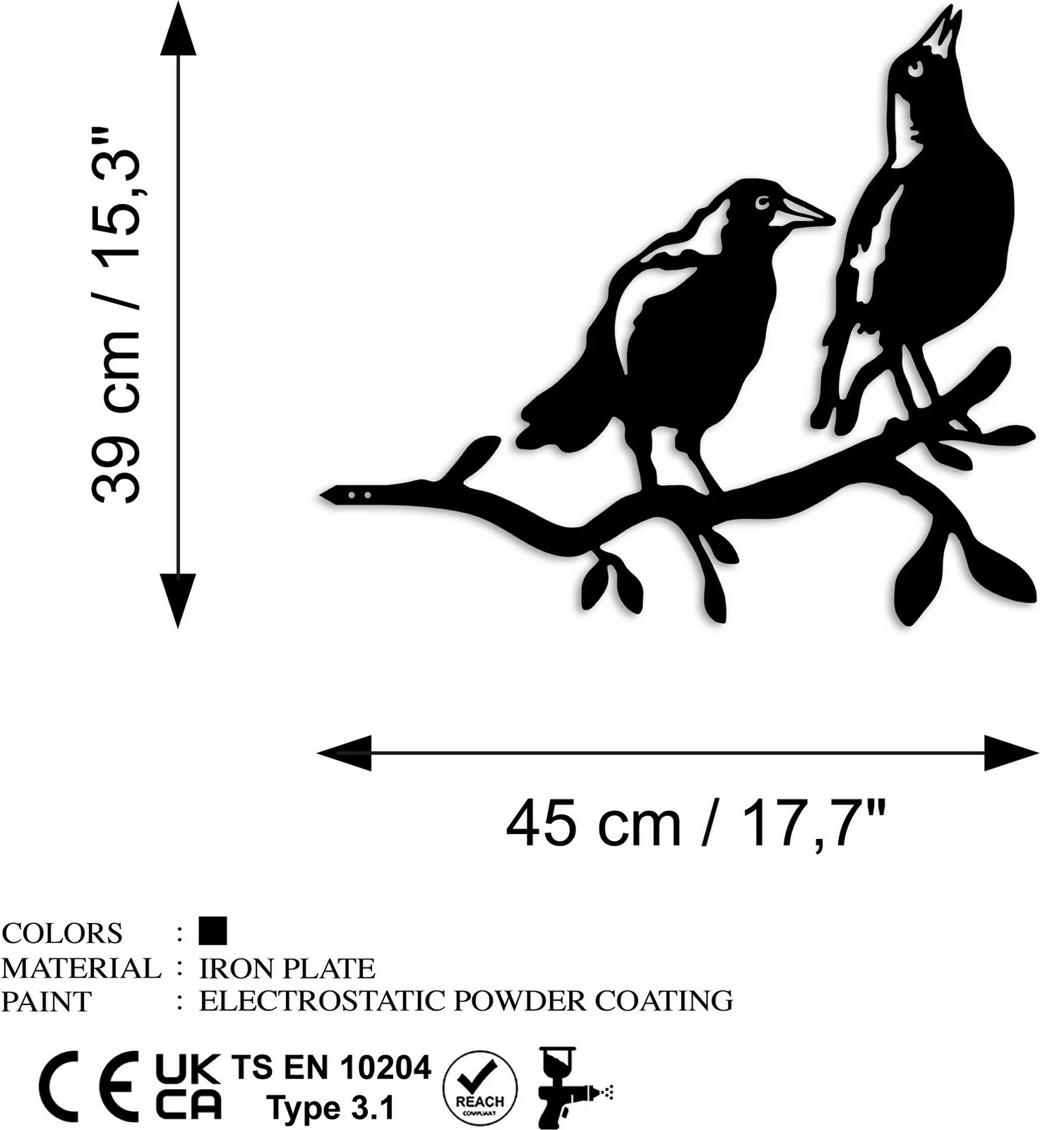 Objekt dekorativ për kopsht, Aberto Design, zog në degë, ngjyrë e zezë