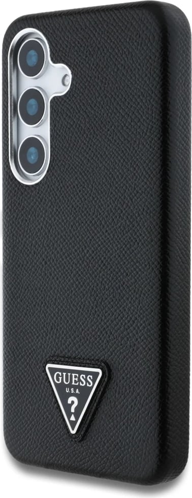 Mbështjellës Guess Grained Triangle Logo MagSafe për Samsung Galaxy S25, i zi Mbështjellës Guess Grained Triangle Logo MagSafe për Samsung Galaxy S25, i zi