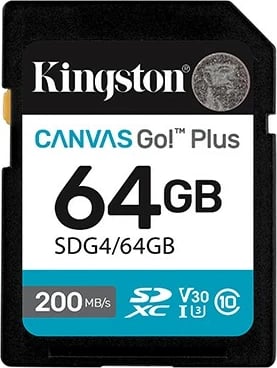 Kartë memorie Kingston Canvas Go Plus SD 64GB, 200/100 MB/s, SDXC, Class10 U3 V30 Kartë memorie Kingston Canvas Go Plus SD 64GB, 200/100 MB/s, SDXC, Class10 U3 V30