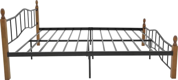 Krevat queen size Faryn, ngjyrë arre-dru-metal i zi, 150x190cm