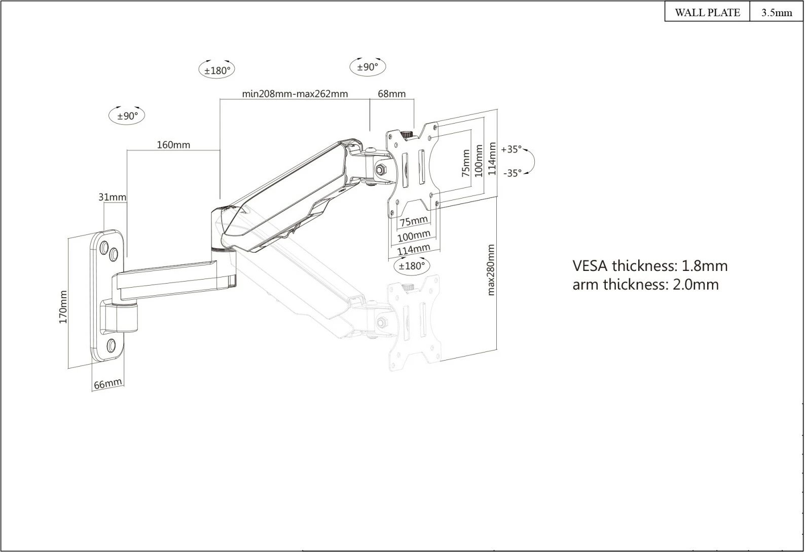 Mbajtëse muri për TV/monitor Manhattan 461610, 17-32 inç, gas spring, e zezë Mbajtëse muri për TV/monitor Manhattan 461610, 17-32 inç, gas spring, e zezë