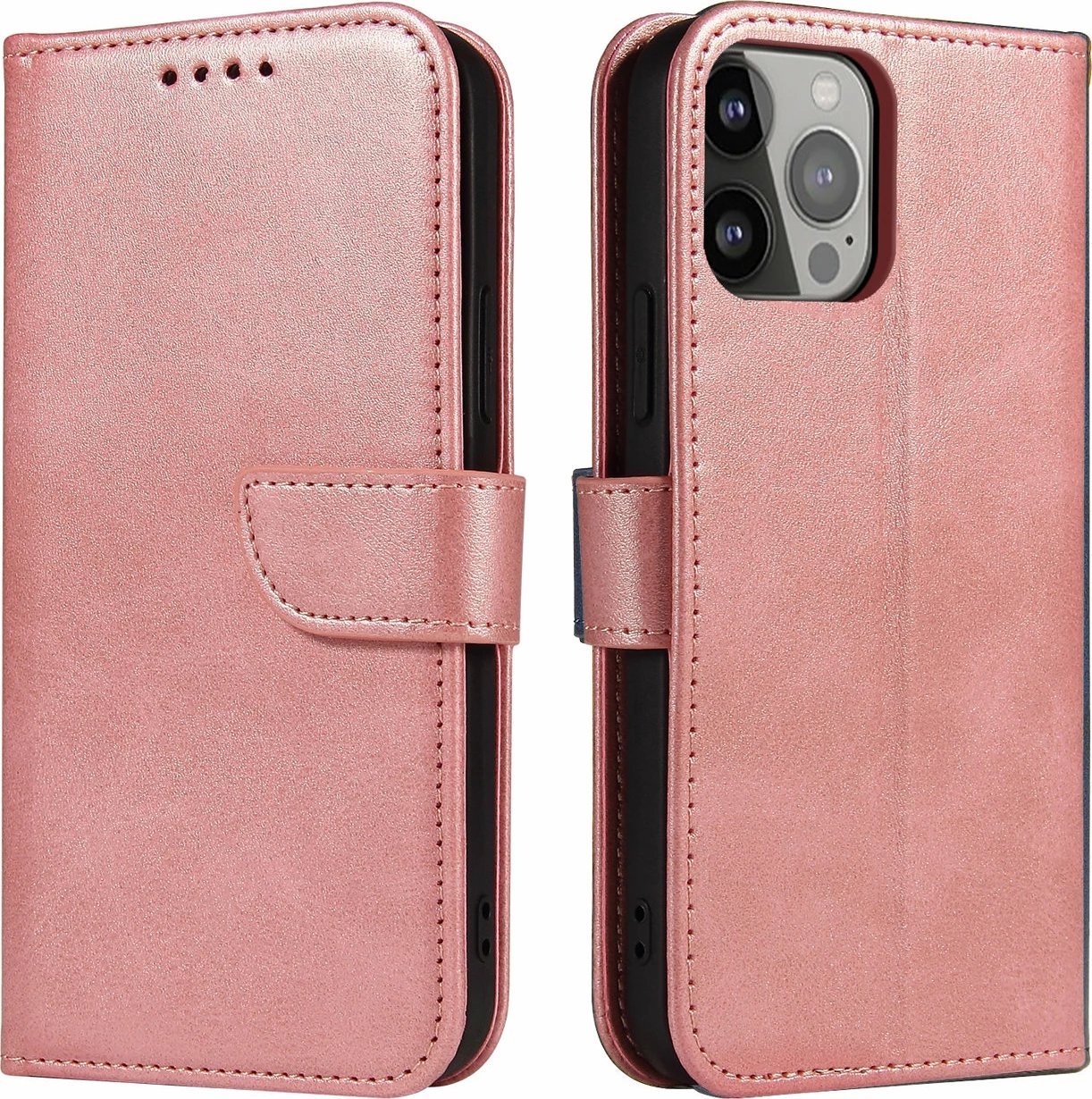 Mbështjellës Hurtel Magnet Case për iPhone 15 Pro, me portofol dhe mbajtëse, Rozë