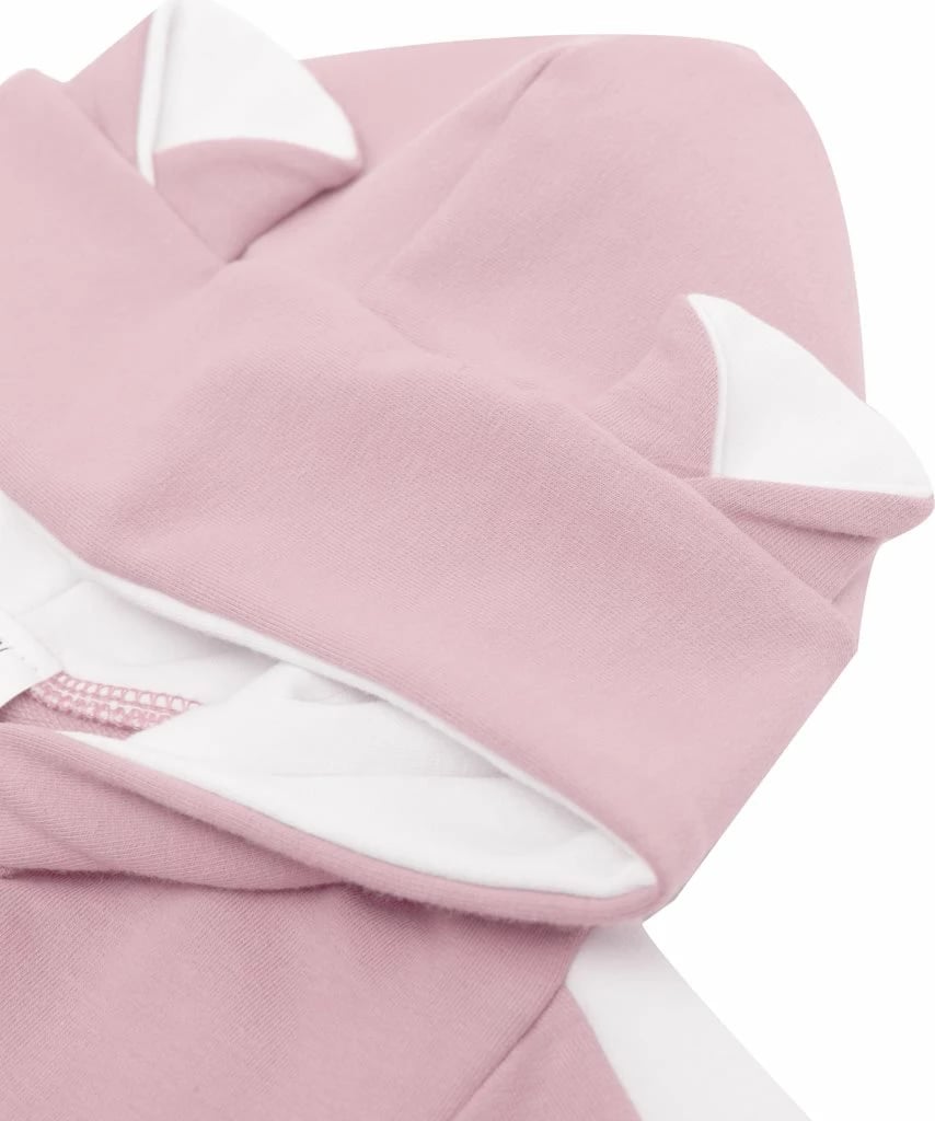 Kombinezon bebe, New Baby, The Best, termal 98% pambuk 2% elastan, zinxhir i plotë, kapuç me veshë, madhësia 92 (18-24m), rozë