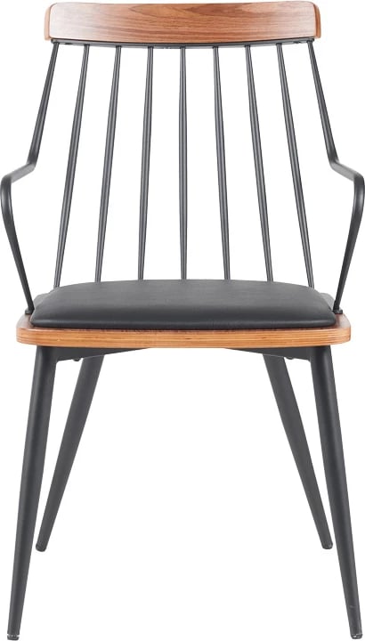 Karrige me krahë Posse, metal i zi, dru arre, lëkurë artificiale e zezë, 52x59x83cm