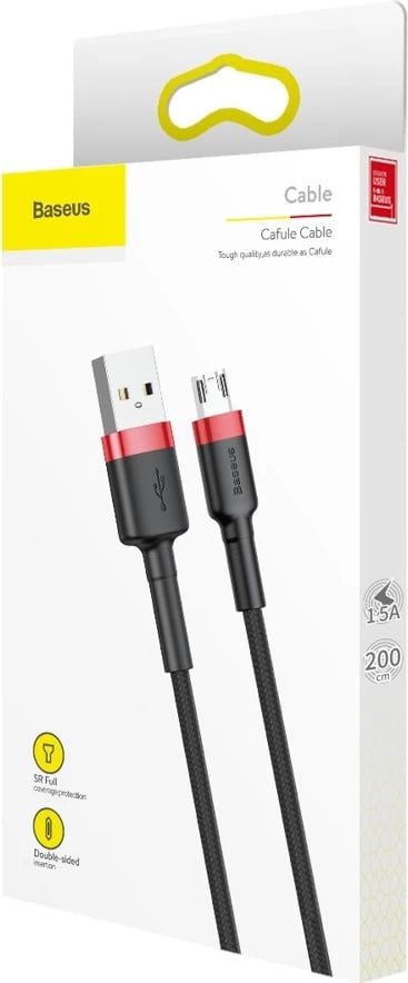 Kabllo Baseus Cafule CAMKLF-C91, USB-A në micro USB, 2m, e zezë/kuqe