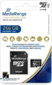 Kartelë memorie MediaRange MR946, 256 GB, microSDXC, Class 10, UHS-I, me adapter, e zezë