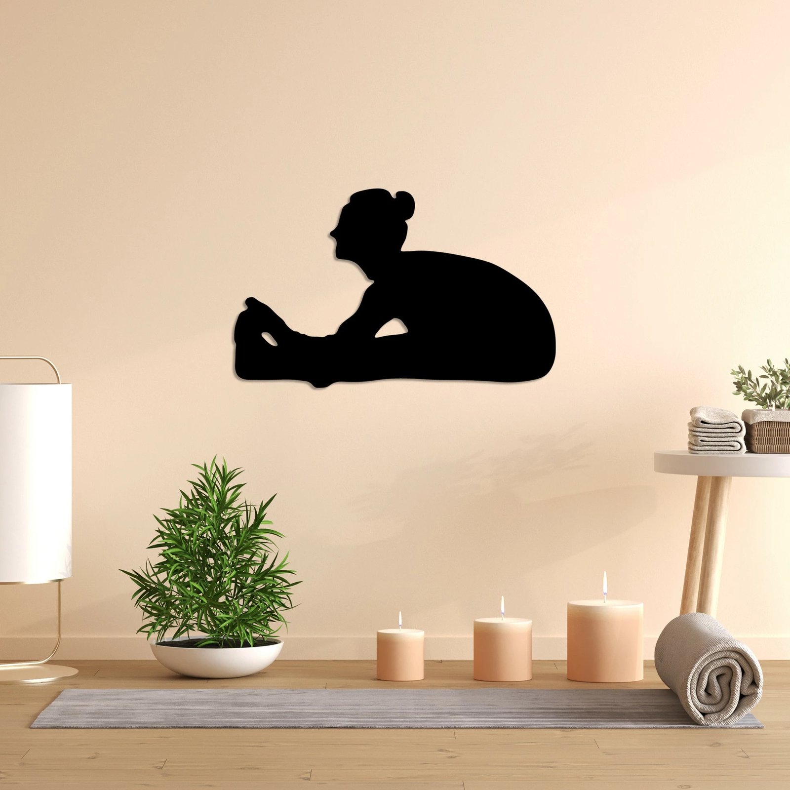 Aksesor dekorativ metalik për mur, Yoga 23, ngjyrë e zezë, 60x37cm