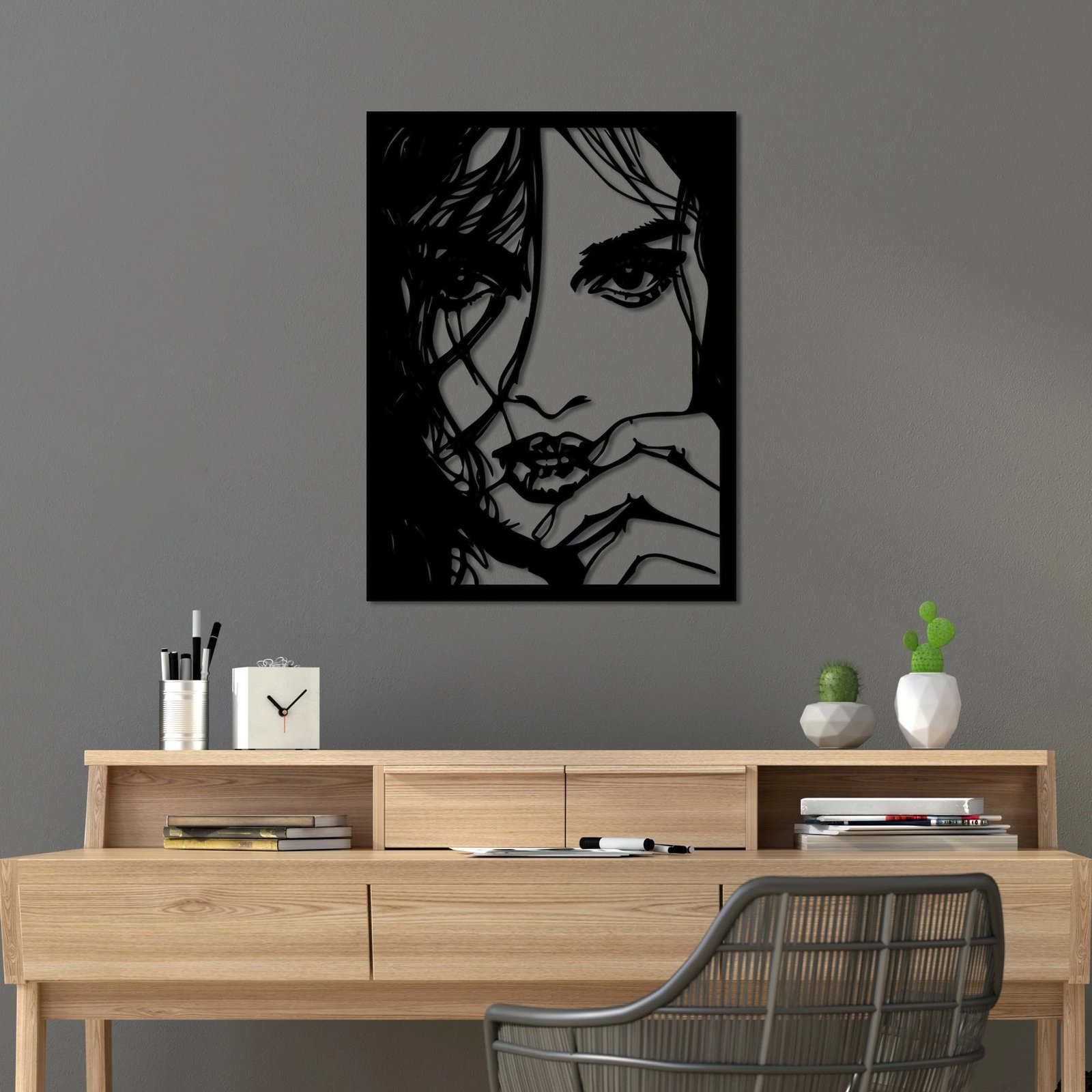 Aksesor dekorativ metalik për mur, Wallity, Mirabella, ngjyrë e zezë, 56x42cm