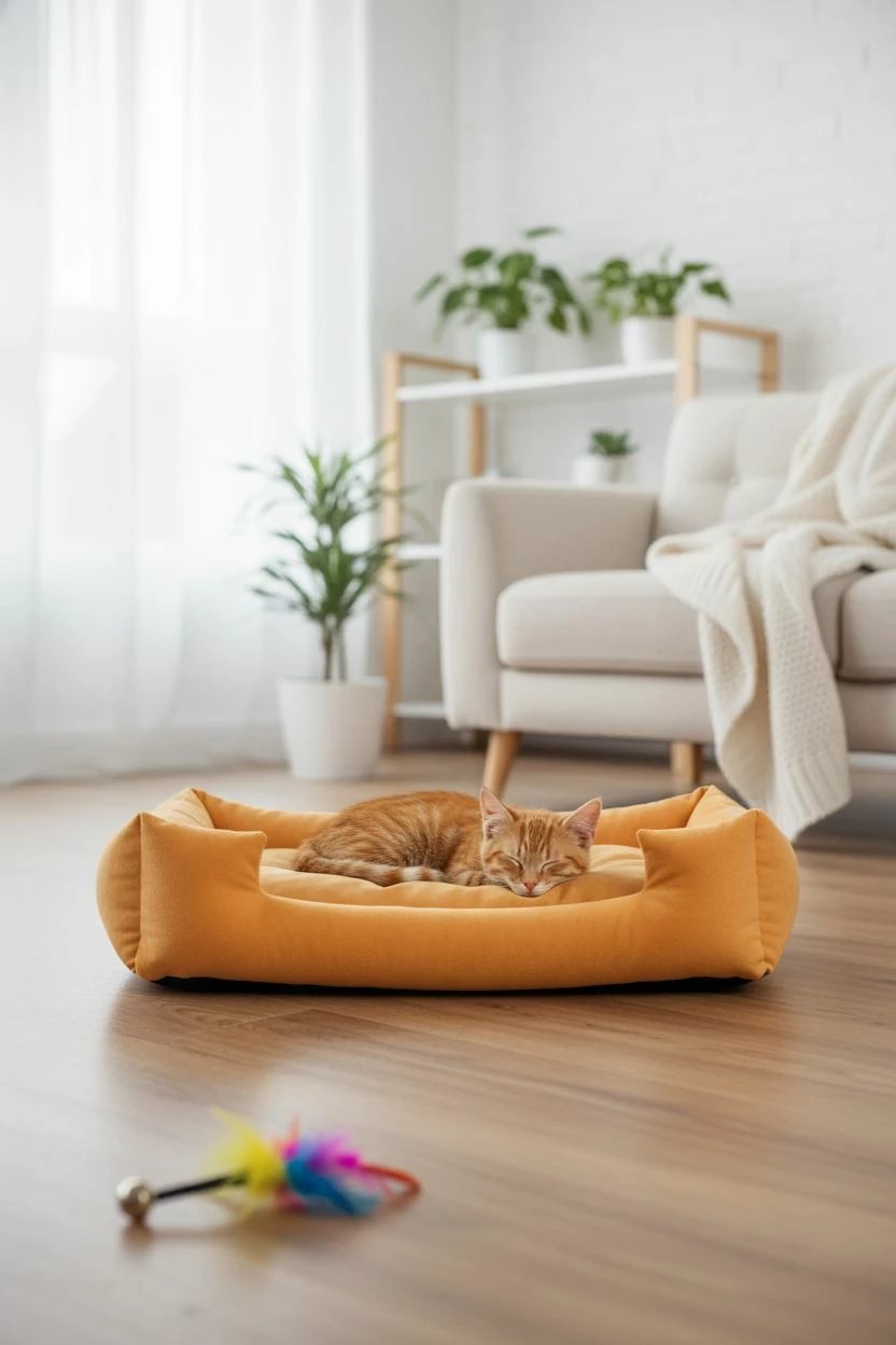 Shtrat për kafshë, Paws & Whiskers, kare S, e verdhë