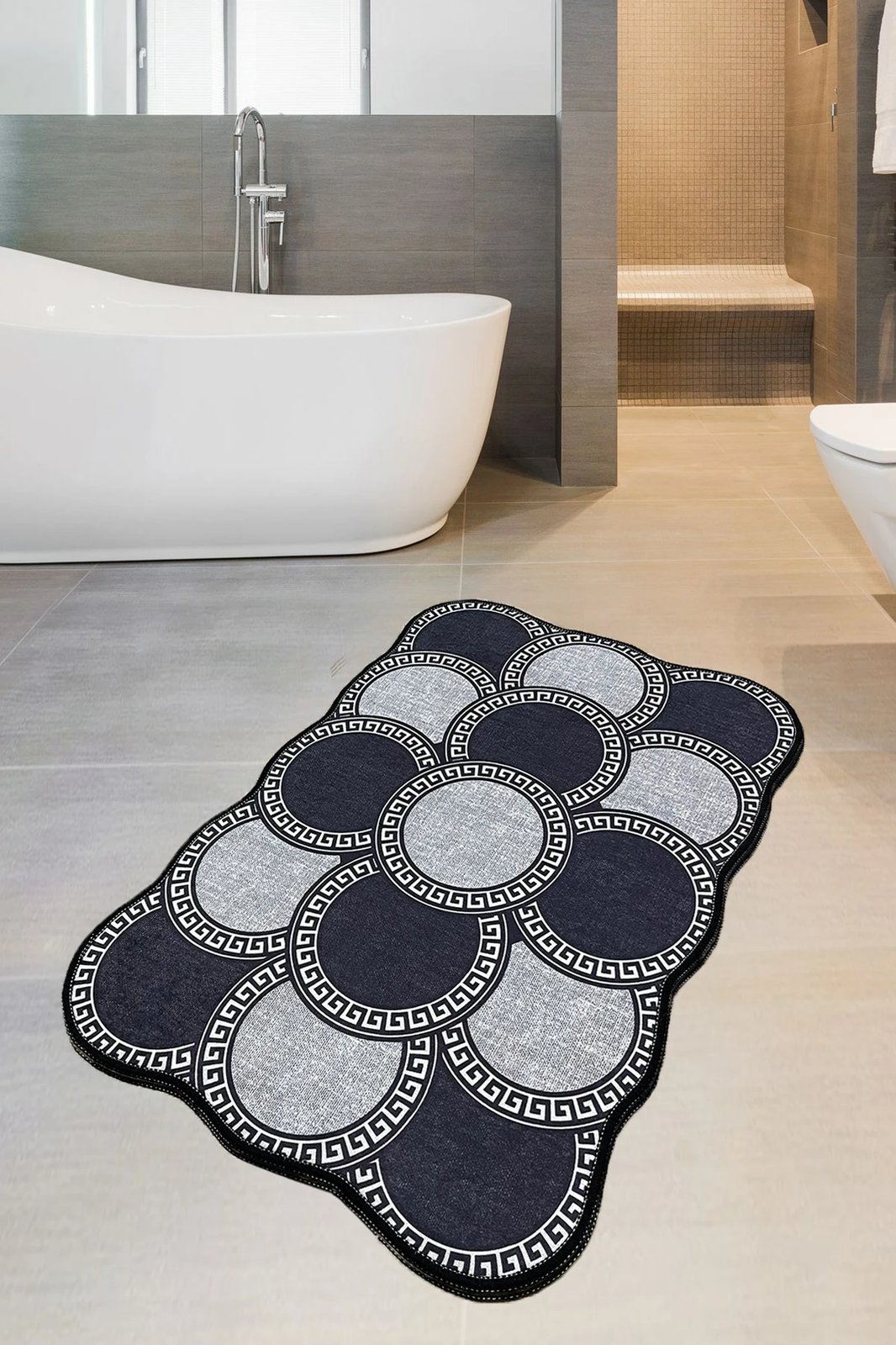 Tapet banjoje Mijölnir, ciorcail, ngjyrë kaltër e errët dhe gri, 70x120cm