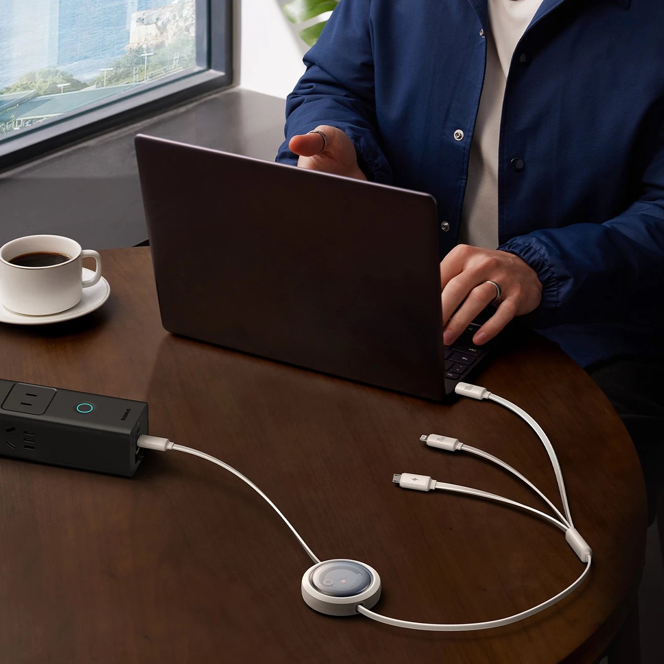 Kabllo tërheqëse Baseus Free2Draw CB000084, 1.1m, USB-C/Lightning/micro USB, 100W, Bardhë