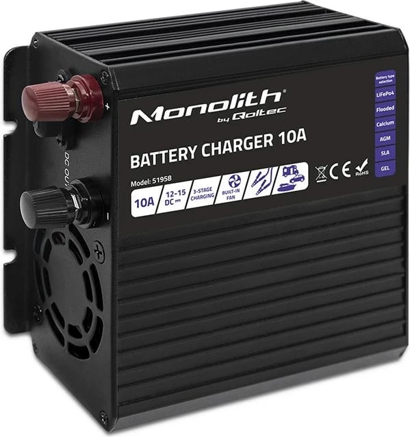 Karikues baterie Qoltec 51958 Smart Monolith për LiFePO4 AGM GEL SLA, 10A, 12V Karikues baterie Qoltec 51958 Smart Monolith për LiFePO4 AGM GEL SLA, 10A, 12V