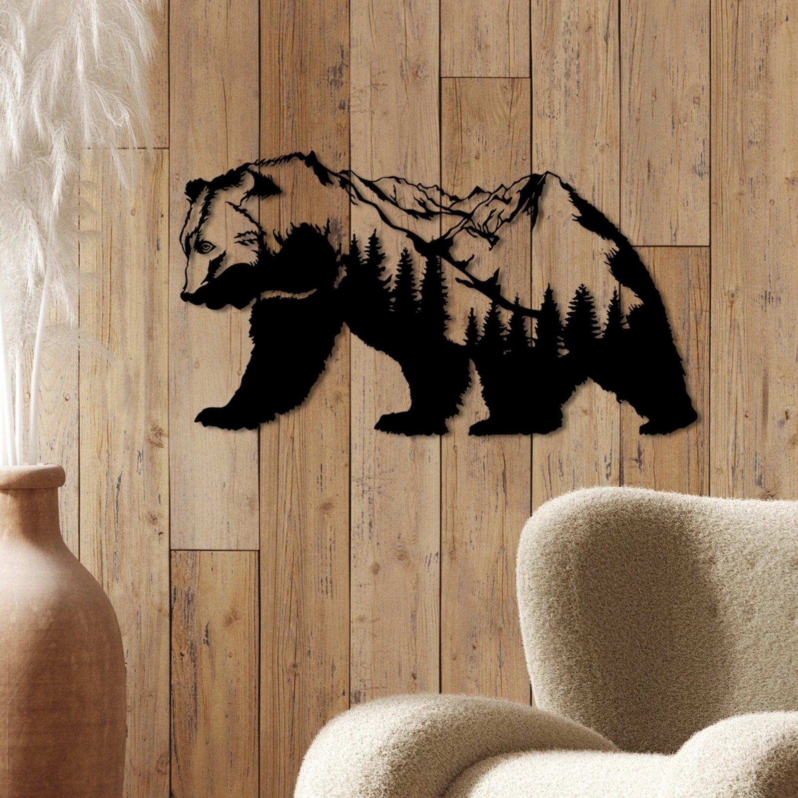 Aksesor dekorativ metalik për mur, Wallity Orso-1, ngjyrë e zezë, 71x41cm