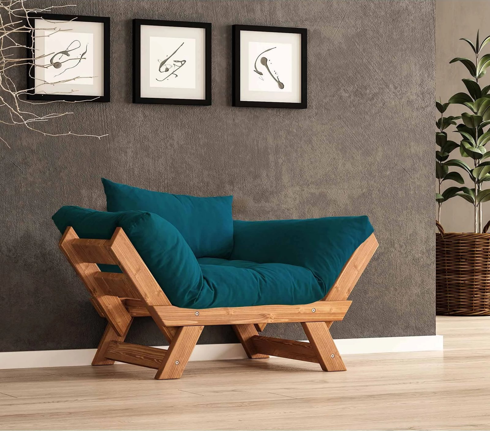 Karrige për kopsht një vend, Skye Decor, CPT8158-140, dru pishe, ngjyrë teak dhe jeshile petrol