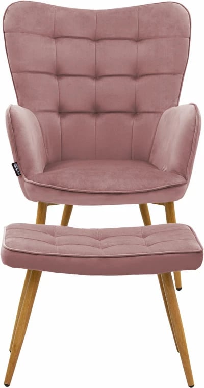 Fotelja Maddison me tabure-këmbë, kadife, ngjyrë molle të kalbur-natyrale, 68x72x98cm