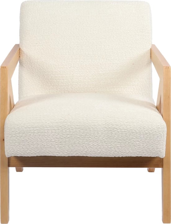 Fotel Garifa, material i bardhë, këmbë ngjyrë natyrale, 79x75x75cm