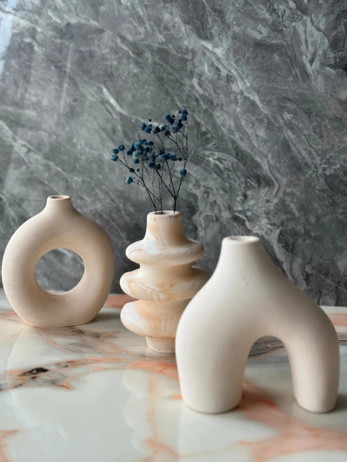 Set vazo betoni, Glamour Candle, Evila Originals, 3 copë, ngjyrë bezhë