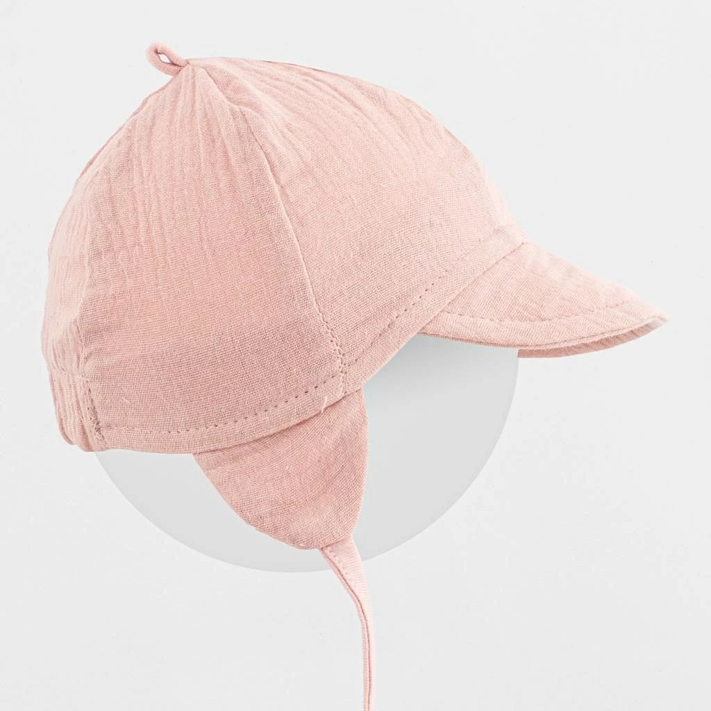 Kapelë verore muslini me strehë, New Baby, 100% pambuk, madhësia 80/86, rozë