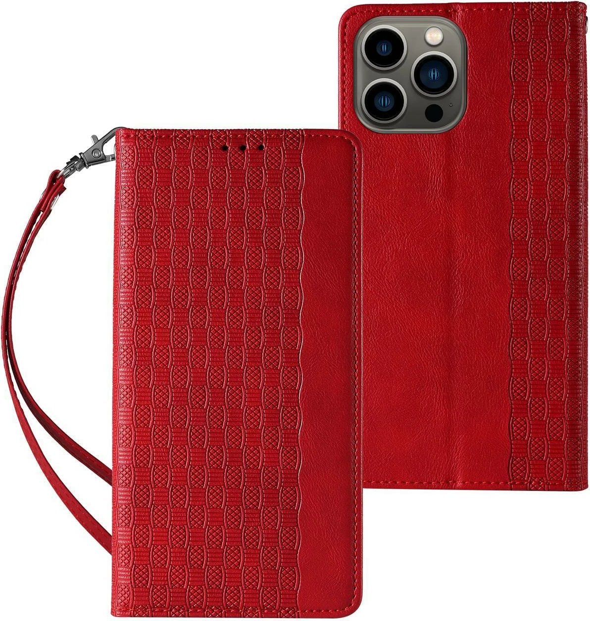 Mbështjellës Hurtel Magnet Strap Case për iPhone 14 Pro, me kapak, portofol, rrip dore, e kuqe