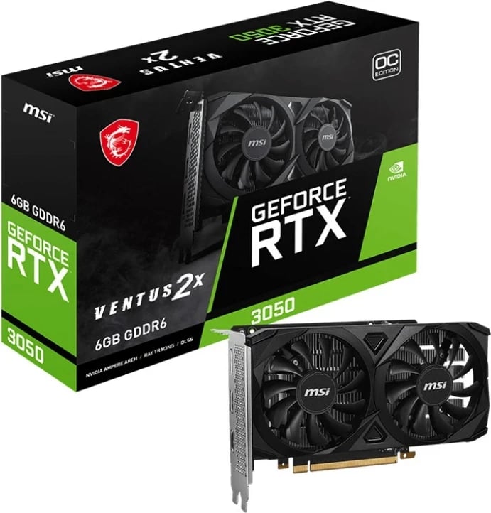Kartelë grafike MSI Geforce RTX 3050 VENTUS 2X 6G OC, 6 GB GDDR6, E zezë