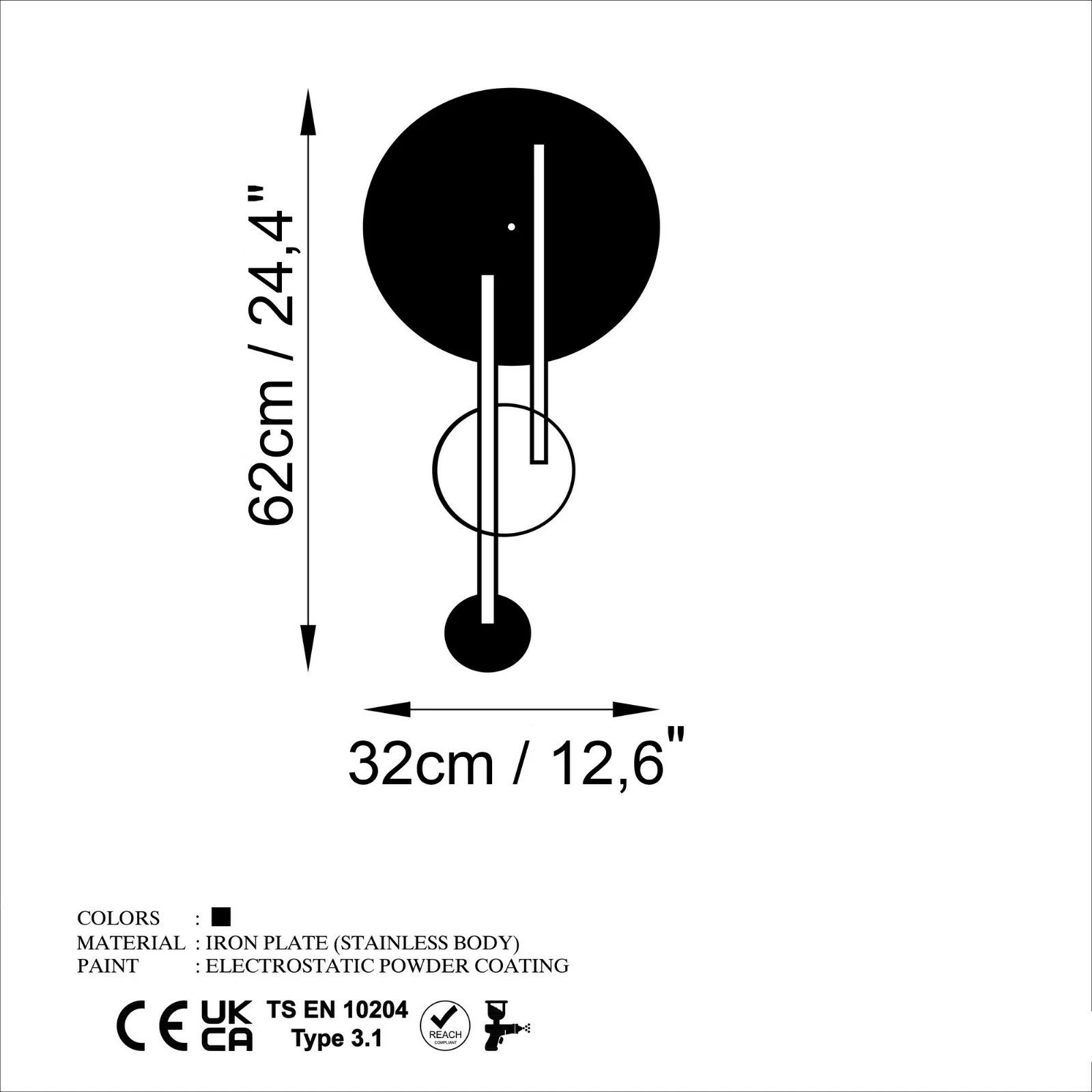 Orë muri dekorative prej metali, Wallity, Full Empty, e zezë, 62x32cm