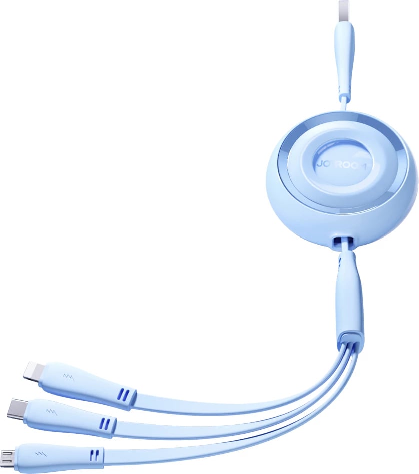 Kabllo retraktues 3-në-1 Joyroom S-A40, 1m, USB-A në USB-C/Lightning/Micro USB, kaltër