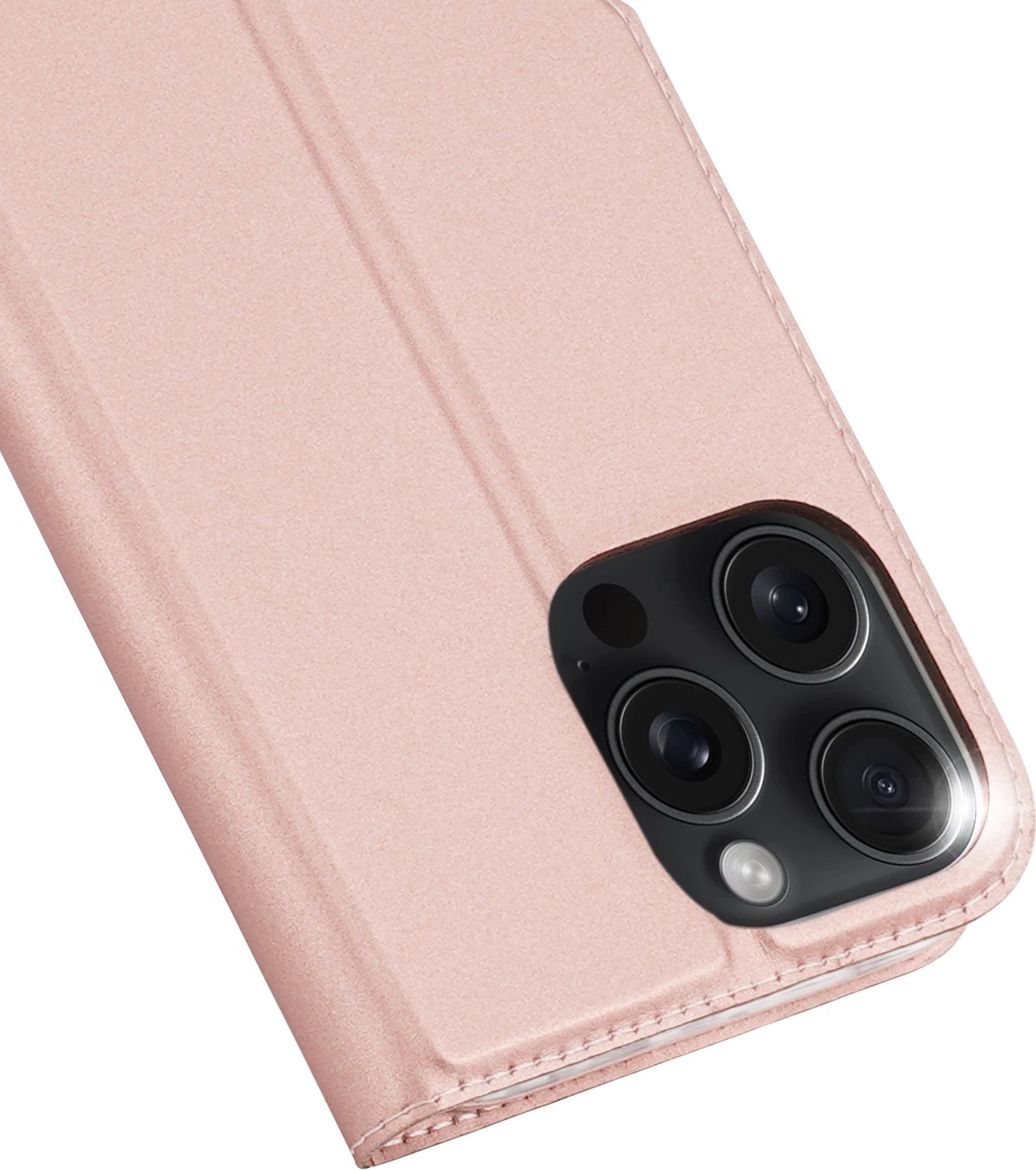 Mbështjellës Dux Ducis Skin Pro për iPhone 16 Pro, me kapak, xhep për karta, rozë