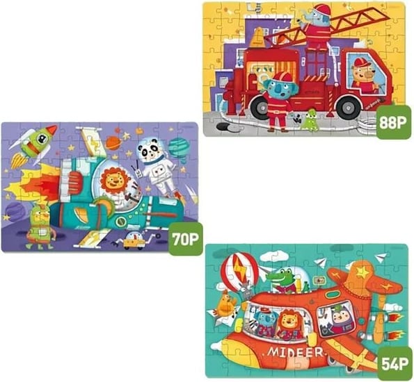 Puzzle Mideer Level Up 3 në 1, 54-88 pjesë, Transport