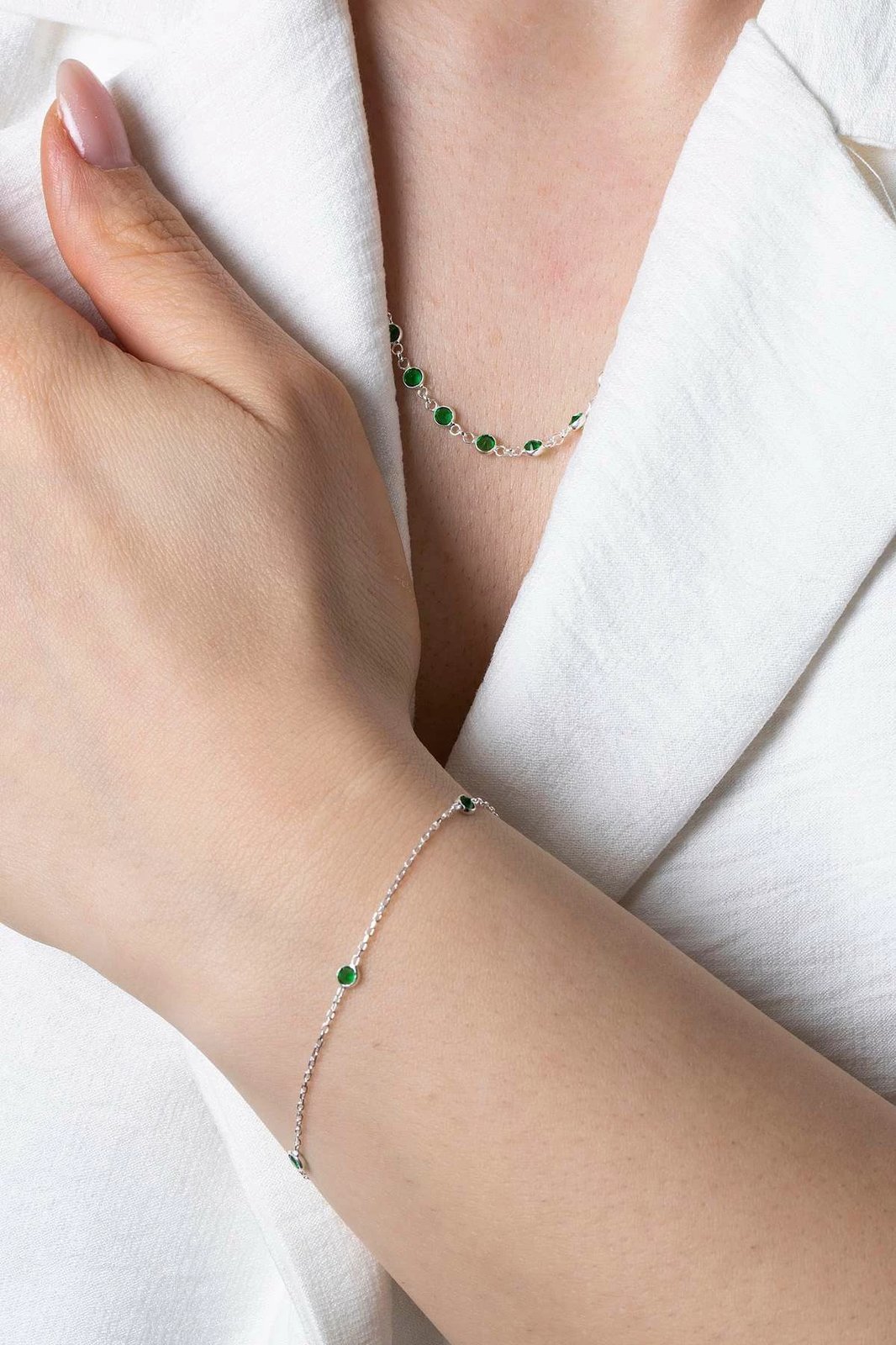 Set varëse e vathë argjendi, ngjyrë e gjelbër, Jumeon, TFNY65230