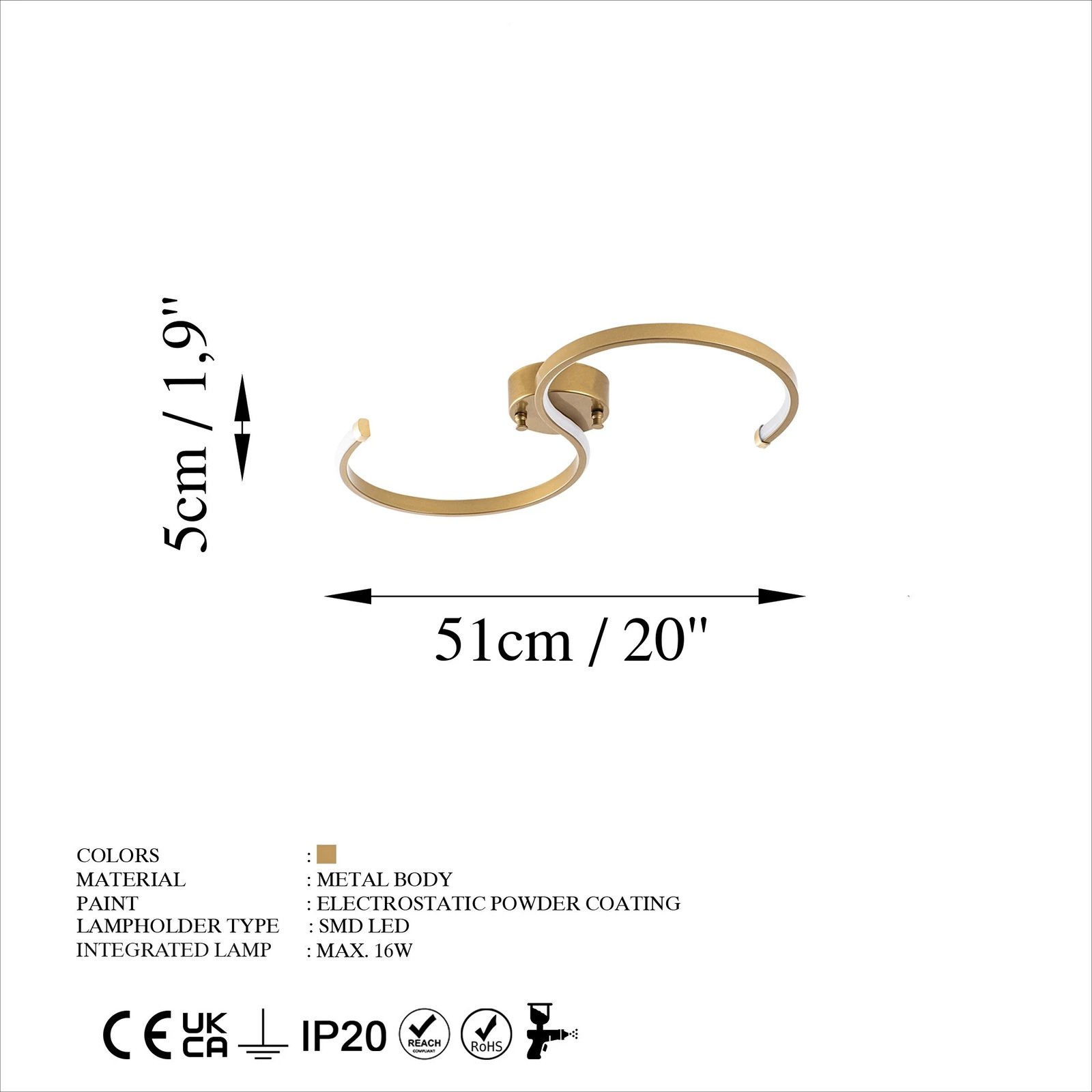 Llambë tavani Opviq, Es - 13584, ngjyrë ari