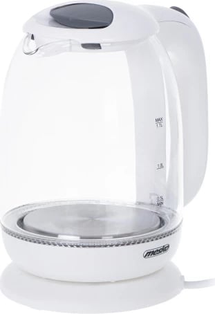 Zierëse elektrike, Mesko, MS 1302, 1.7 L xham, 1850-2200W, bazë 360°, ndriçim LED, e bardhë