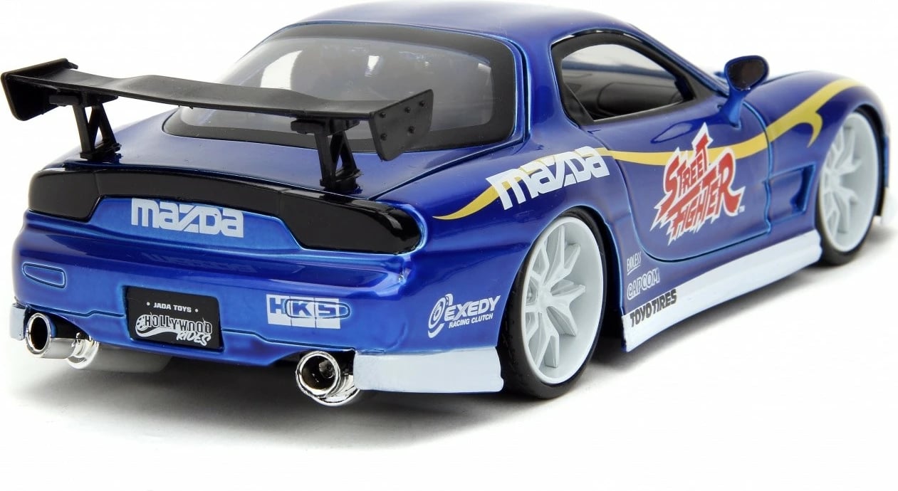 Model makine JADA TOYS Street Fighter 1993 Mazda RX7 1:24 me figurë Chun-Li, Blu, set