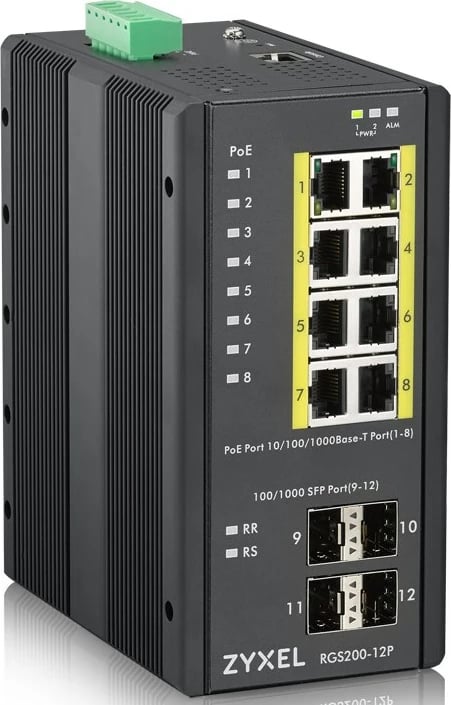Switch i menaxhuar ZyXEL RGS200-12P, 8 porta Gigabit Ethernet, 4 porta SFP, PoE+, Metal, i zi