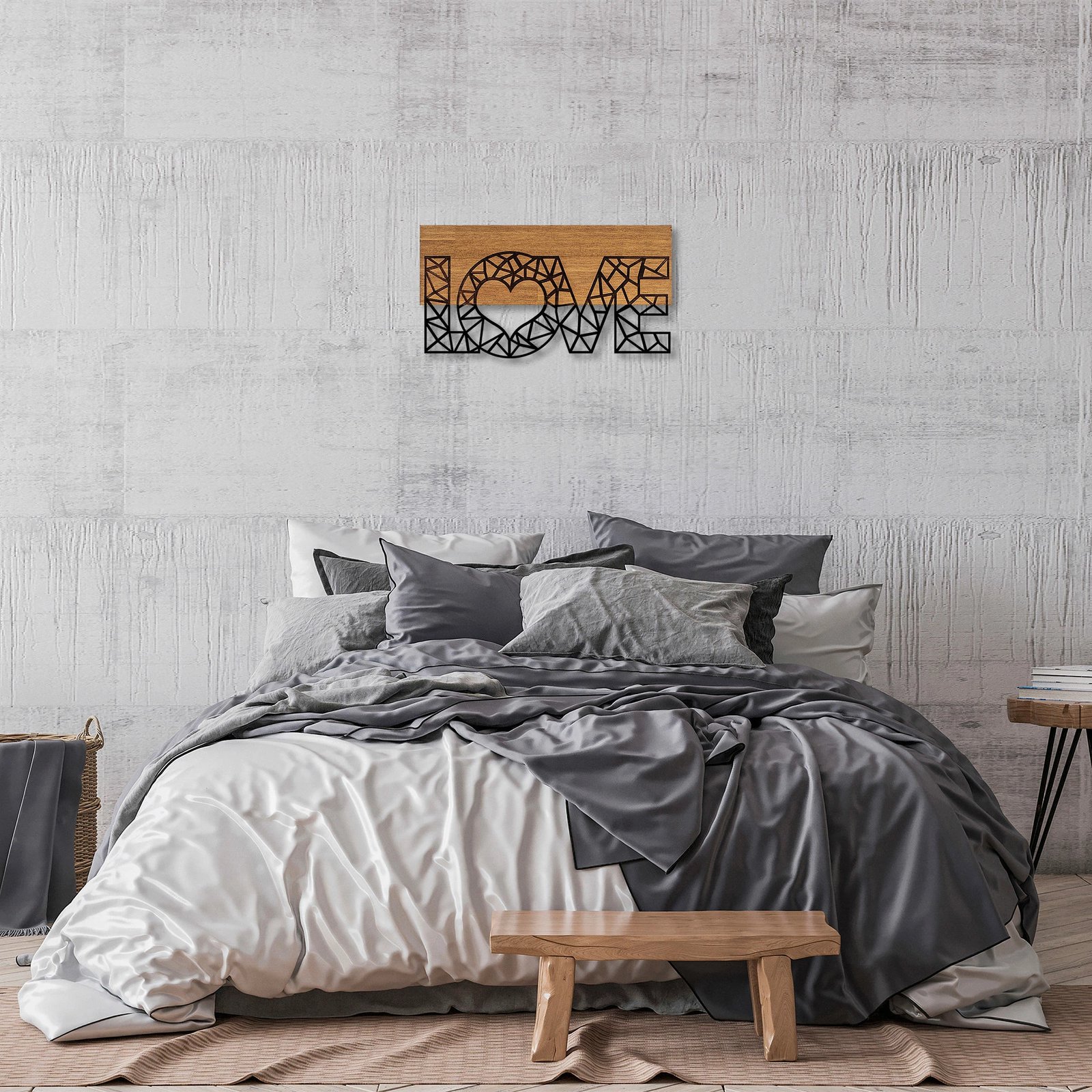 Aksesor dekorativ prej druri për mur, Wallity, Love - 323, ngjyrë e zezë dhe arre