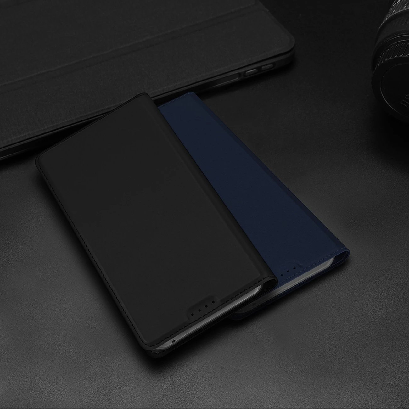 Mbështjellës Dux Ducis Skin Pro për Realme 11, me xhep kartelash dhe mbështetëse, i zi