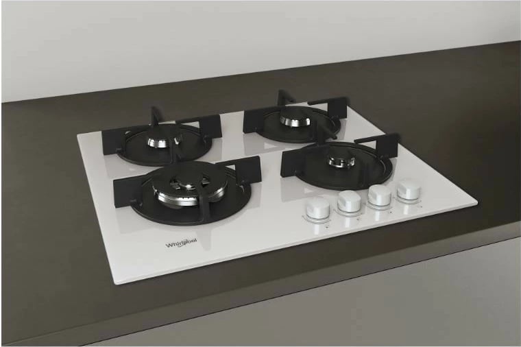Pllakë gazi Whirlpool AKT625WH, 4 zona, xham, e bardhë