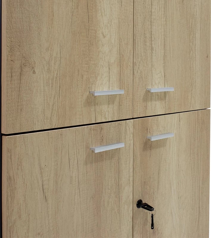 Raft librash me katër dyer druri, ngjyrë lisi - gri e errët, 80x40,5x200cm