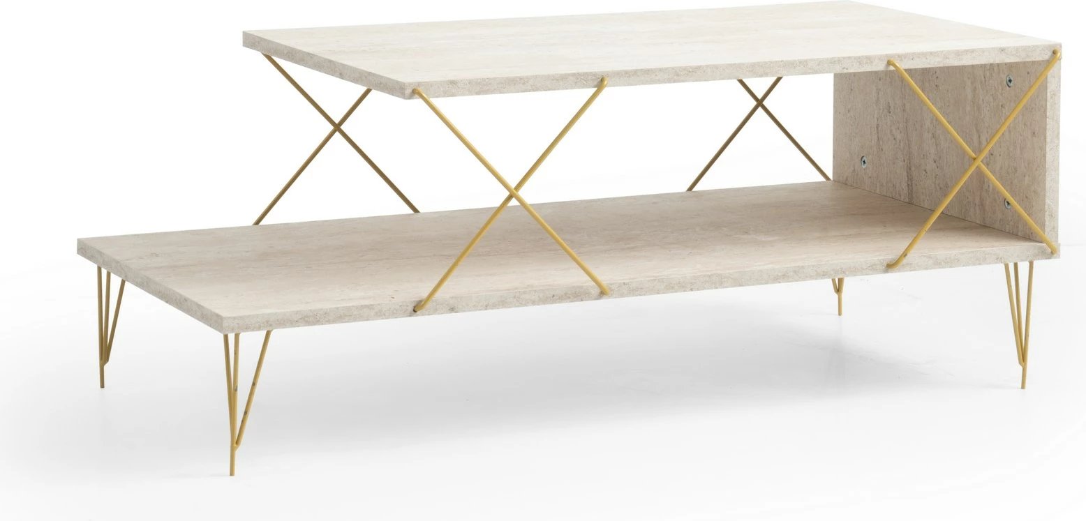 Tavolinë kafeje Hanah Home, Loire, ngjyrë ari, travertin