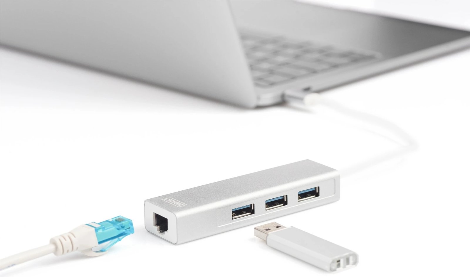 Hub USB Digitus, 3 Porta, Ethernet Gigabit, Gri, Bardhë