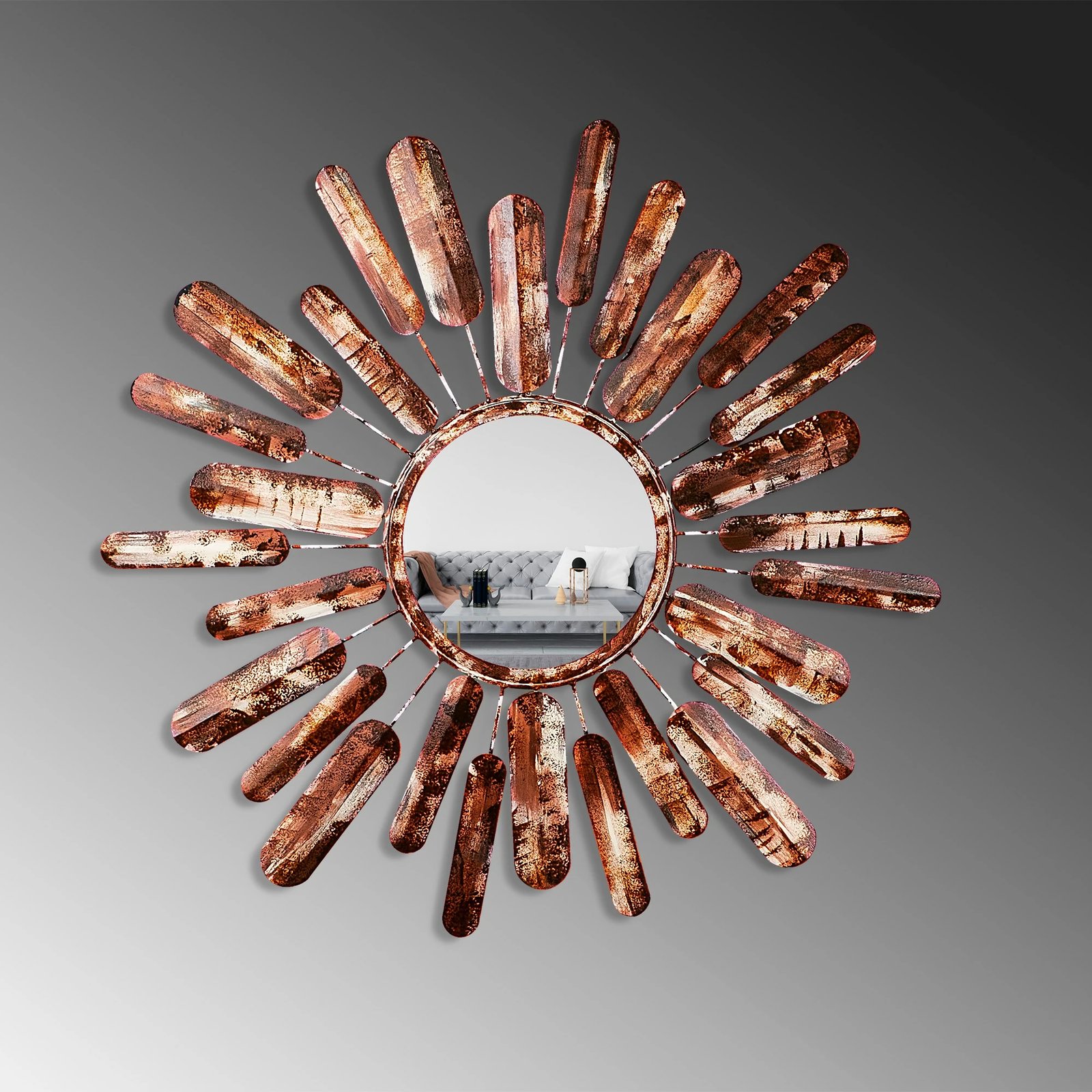 Pasqyrë dekorative, model dielli, shumëngjyrëshe, Mirror Sun 3, 75x75x4cm