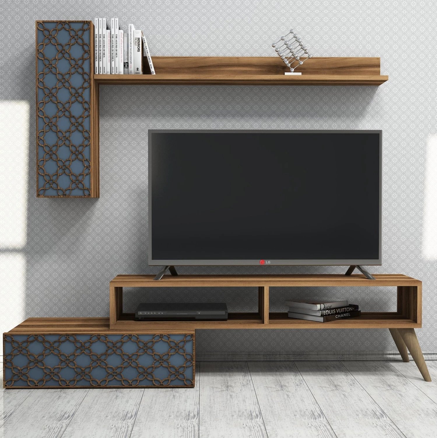 Set mobiljesh TV, ngjyrë arre dhe kaltër qielli, FH9518.01, 150x37.2x37.8cm