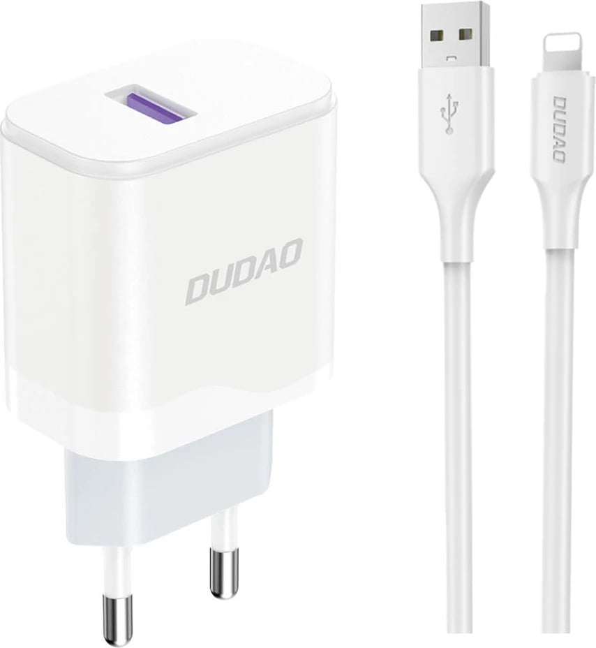 Karikues rrjeti Dudao A20EU me kabllo USB-A në Lightning, 18W, Bardhë