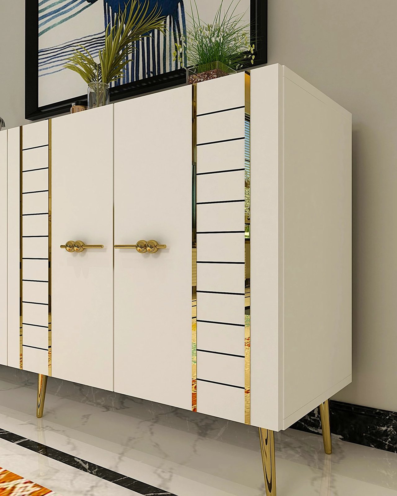 Konsol Skye Decor, e bardhë, e artë