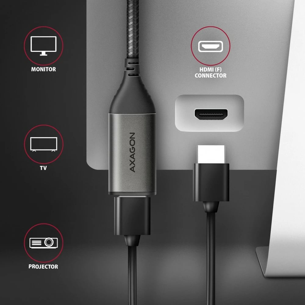 Adapter AXAGON RVC-HI2M USB-C në HDMI 2.0, 25cm, Gri
